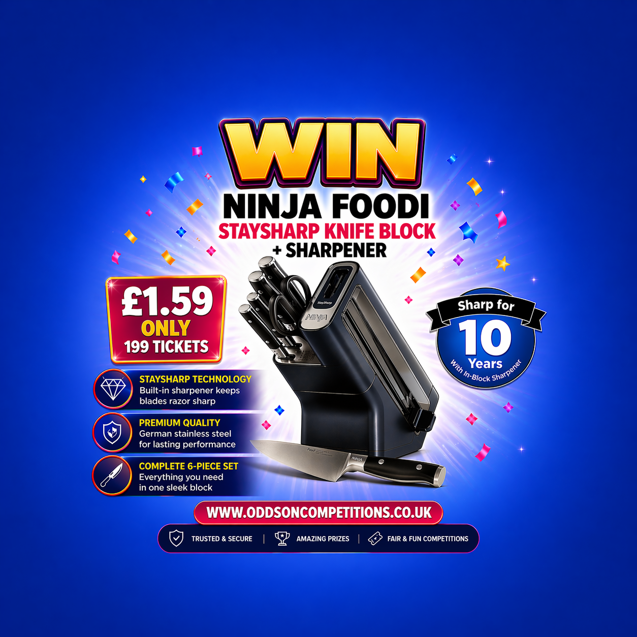 🔪Win a Ninja Foodi StaySharp Knife Block + Sharpener – Only £1.59 | 199 Tickets