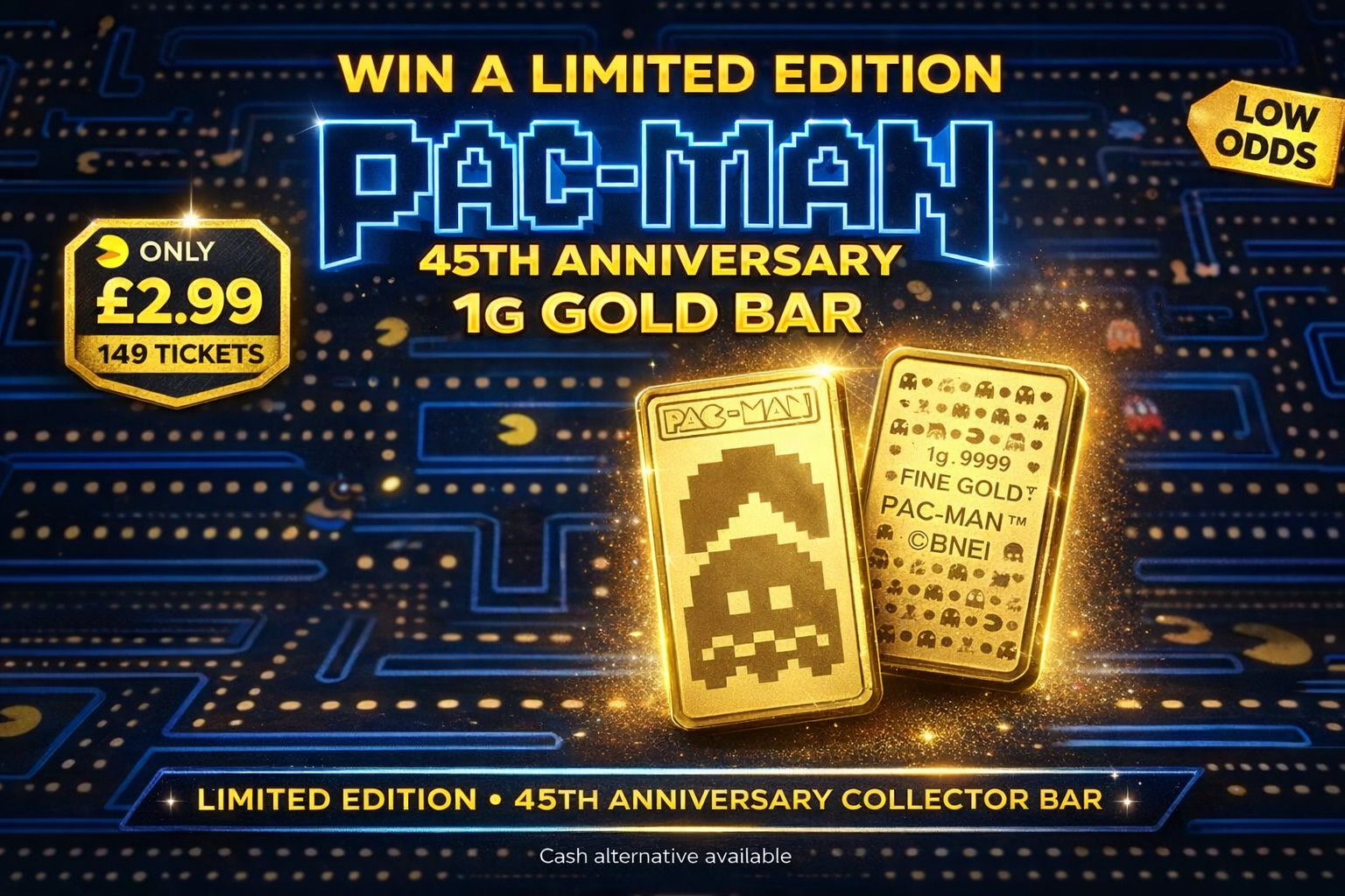 Pac-Man 45th Anniversary 1g Gold Bar – Limited Edition | 149 Tickets Only🎮