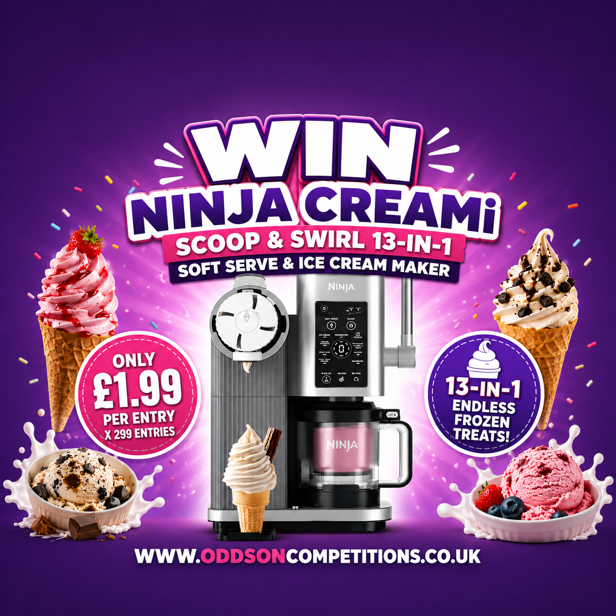 Ninja CREAMi Scoop & Swirl 13-in-1 Ice Cream Maker Competition – £1.99