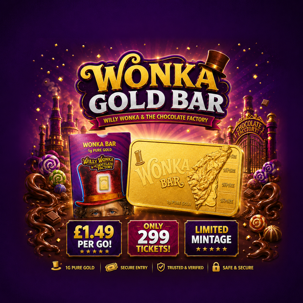 ✨ Limited Mintage Wonka Gold Bar – 1g Pure Gold – ONLY £1.99