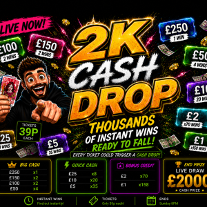 🔥 CASH DROP – OVER £2K TO WIN! 💸 HUNDREDS OF INSTANT WINS + £250 LIVE DRAW! 0.39p