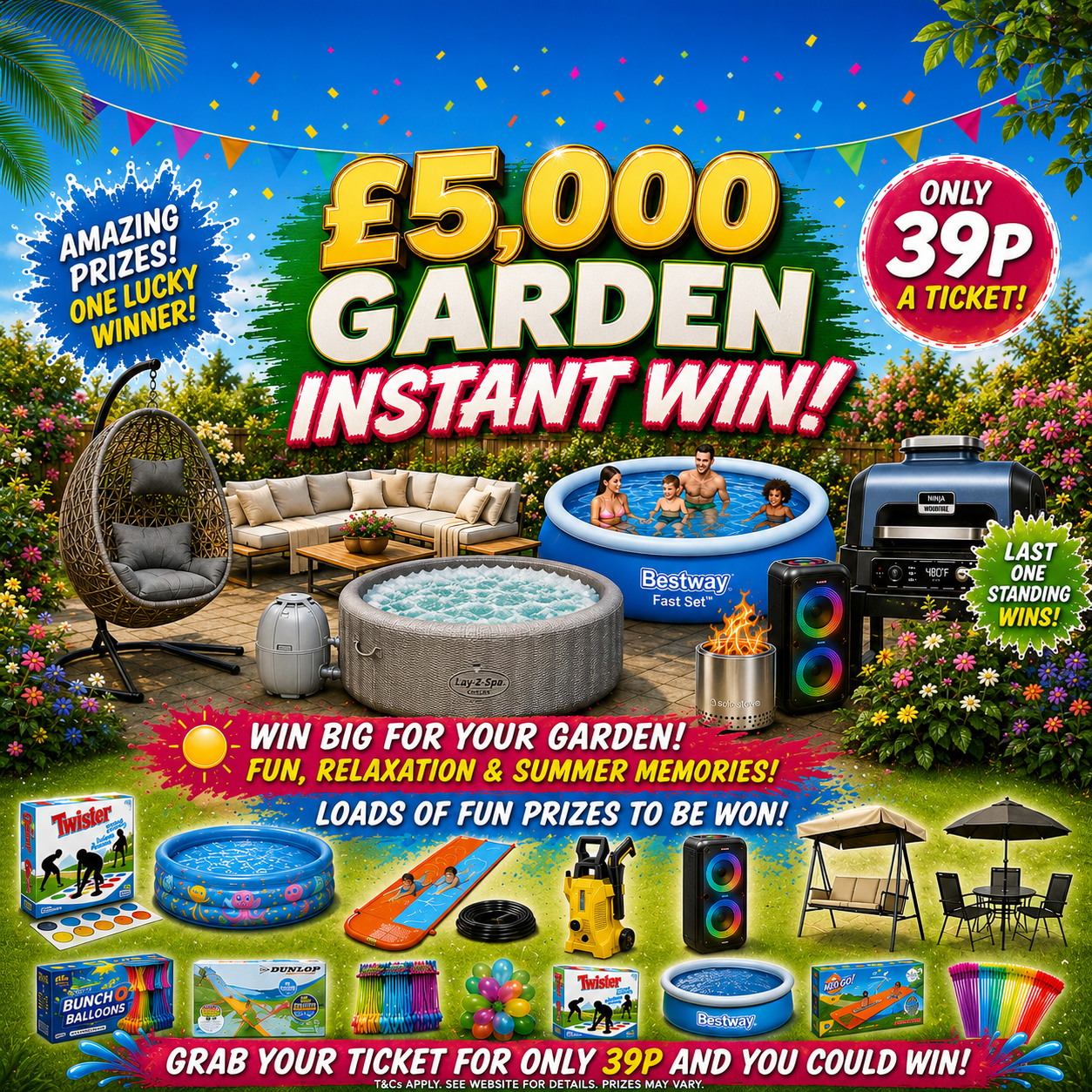 ☀️🔥 Ultimate £5,000 Summer Garden Instant Win With Garden Set End Prize – ONLY 39p a ticket