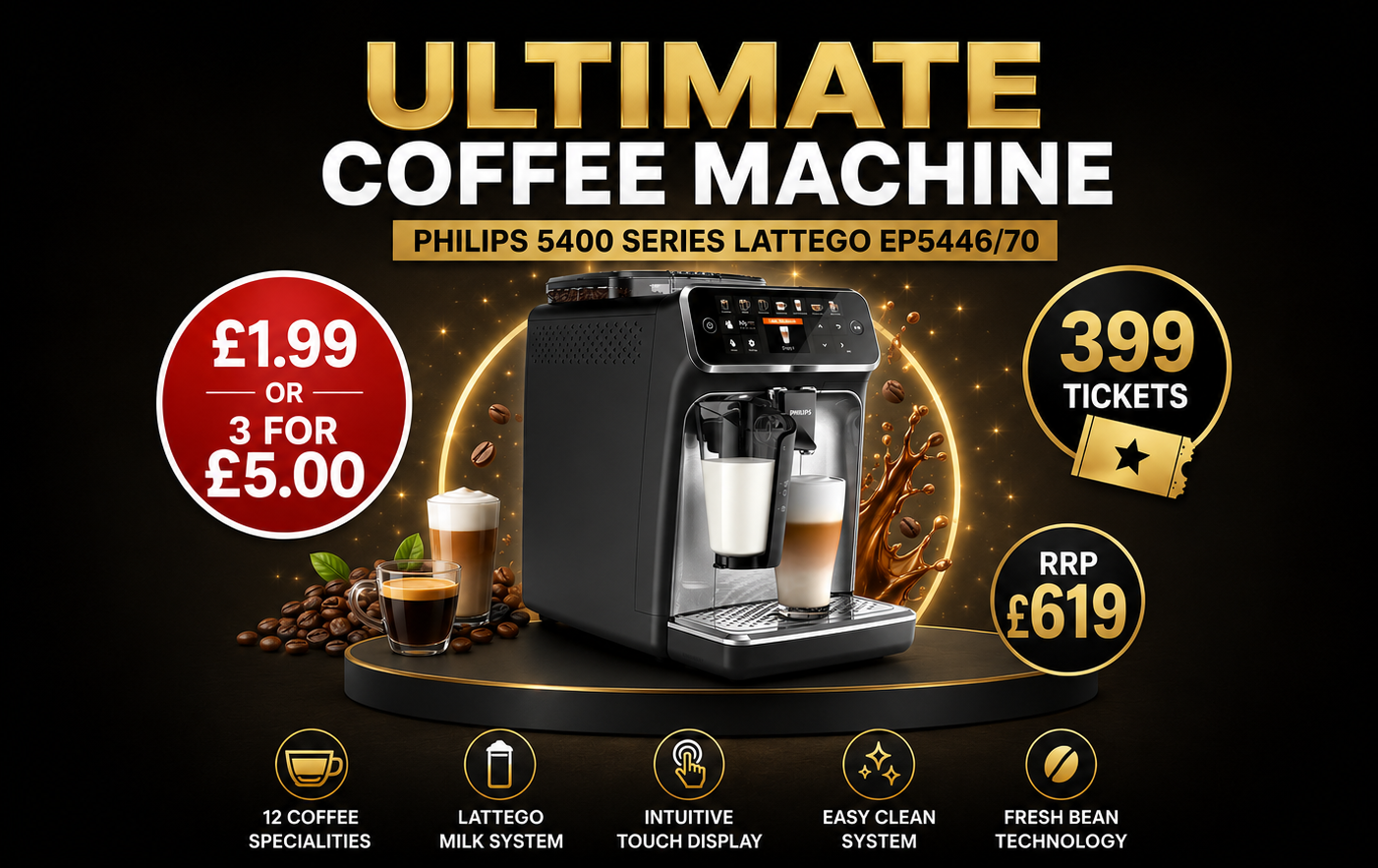 ☕ Philips 5400 Series LatteGo Bean-to-Cup Coffee Machine – WIN for Just £1.99! – Live Draw