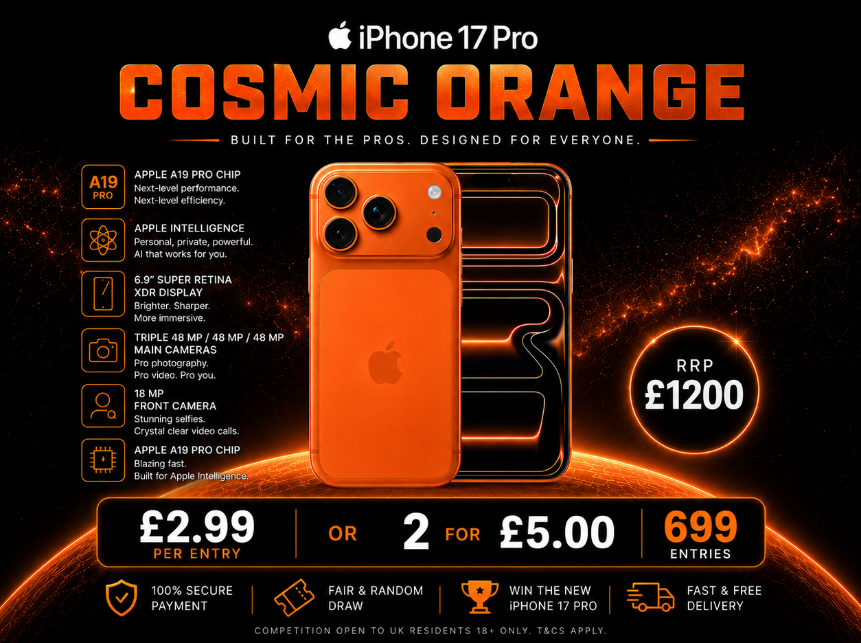 📱 WIN AN APPLE iPHONE 17 PRO 256GB – COSMIC ORANGE 🍊RRP £1200