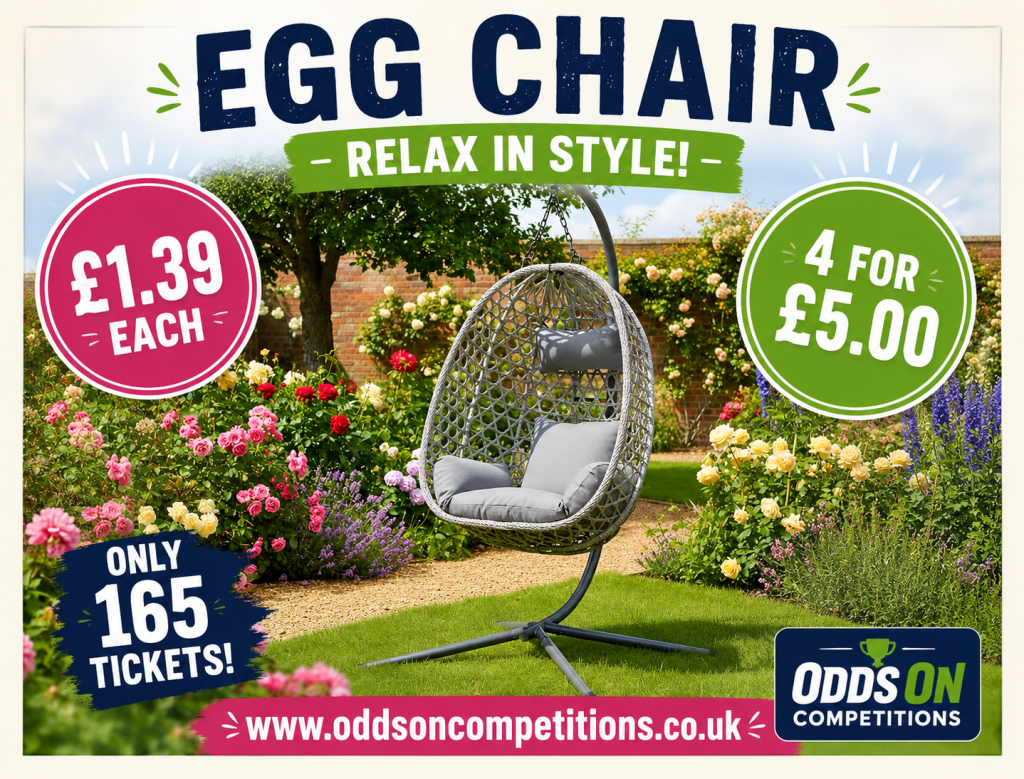 🌸 Luxury Hanging Egg Chair – Relax in Style! 🌸ONLY 165 Tickets - £1.39