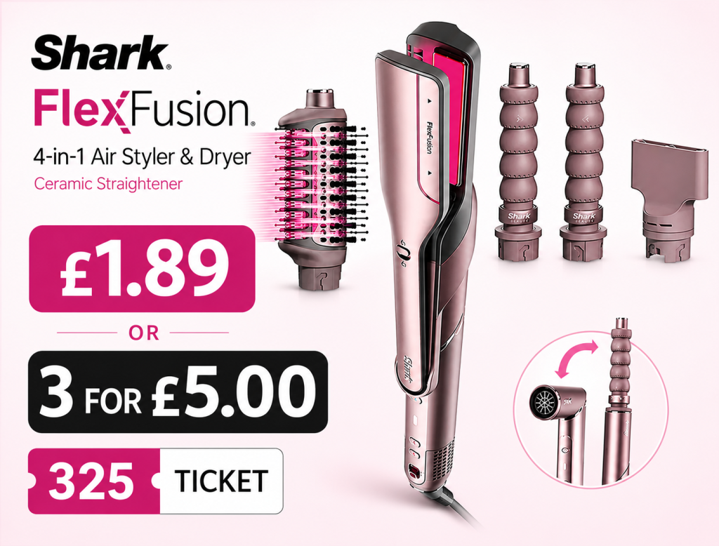 Win a Shark FlexFusion™ 4-in-1 Air Styler & Dryer – Only 325 Tickets! 💖✨ £1.89