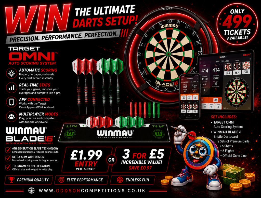 Hit the Bullseye! Win a Premium Darts Bundle - Only 499 tickets - £1.99 a ticket or 3 for £5 🎯