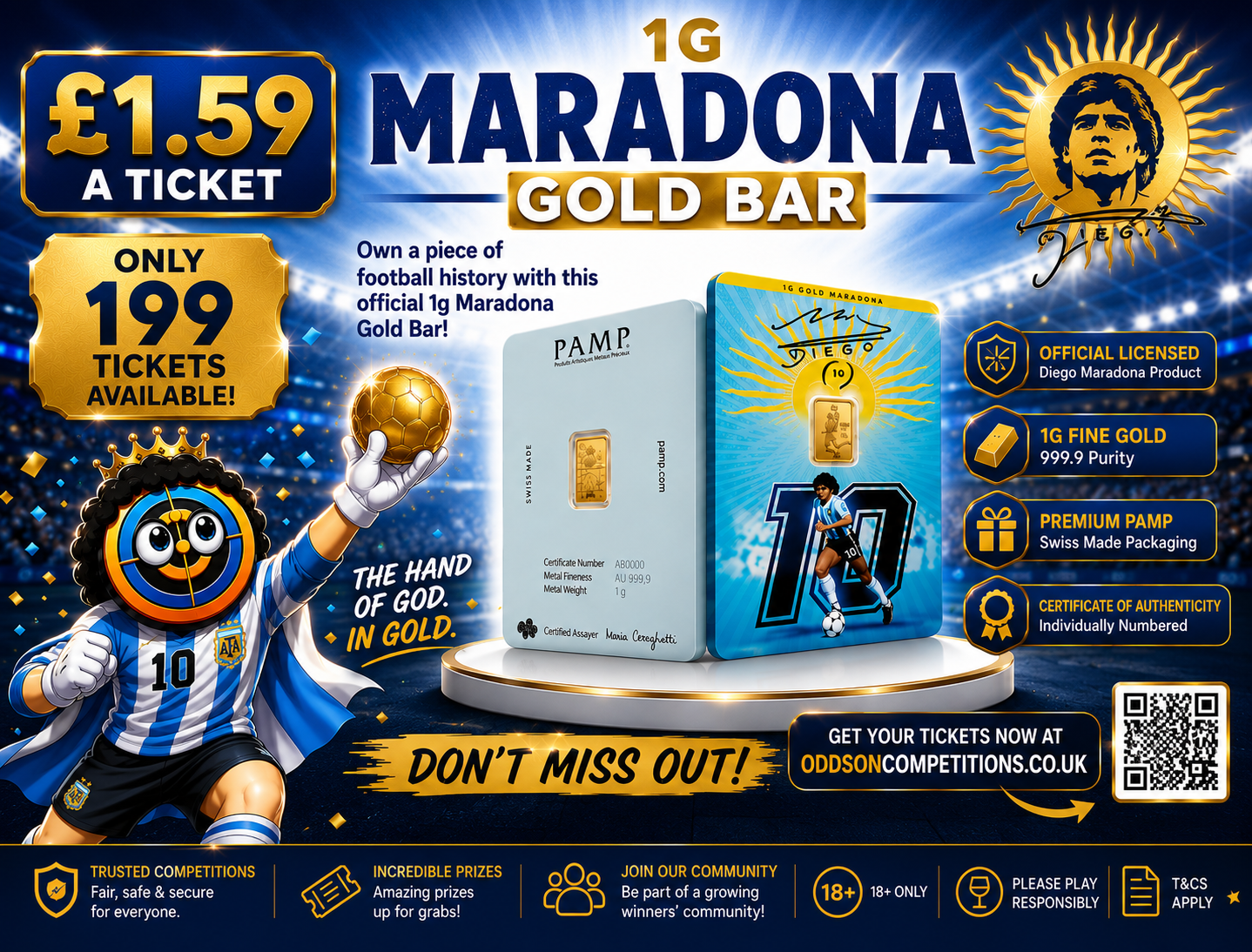 1g PAMP Maradona Gold Bar (Limited Mintage) – Only 199 Tickets! ⚽🥇