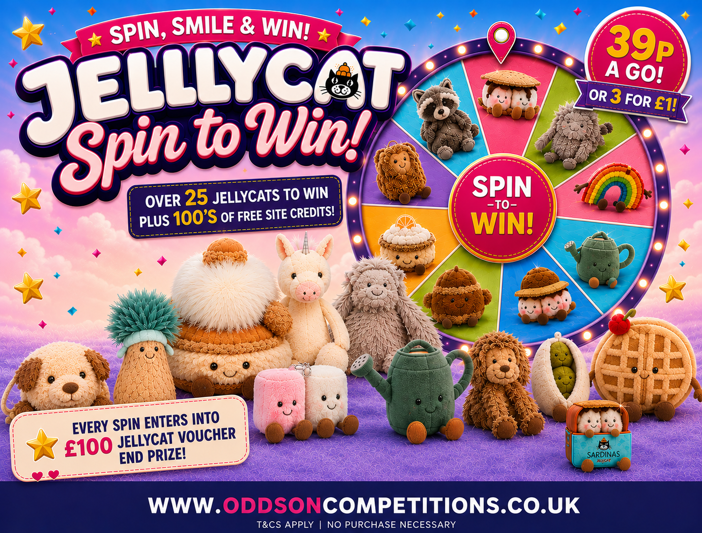 🎡 Jellycat Spin the Wheel – Instant Wins & £100 Jellycat Voucher! Only 39p (Copy)