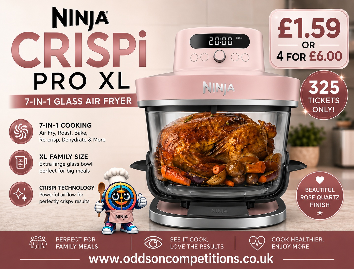 Win a Ninja CRISPi PRO XL 7-in-1 Glass Air Fryer – Rose Quartz 💗£1.59 or 4 for £6