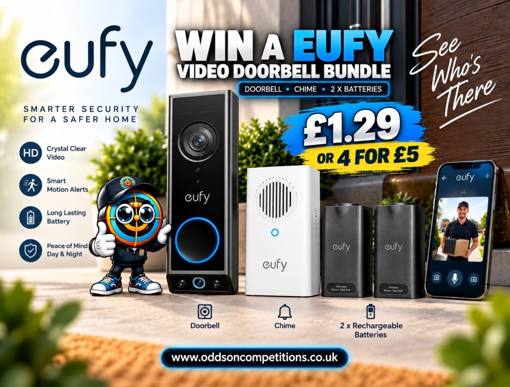 🔐 Win a eufy Video Doorbell E340 Security Bundle – Doorbell, Chime & 2 Batteries 🔔- £1.29