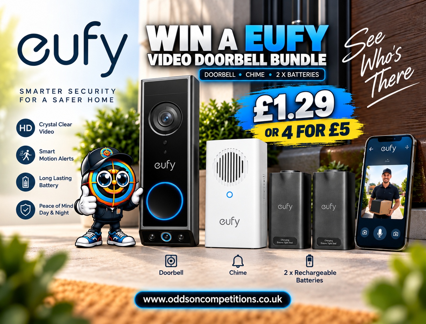🔐 Win a eufy Video Doorbell E340 Security Bundle – Doorbell, Chime & 2 Batteries 🔔- £1.29