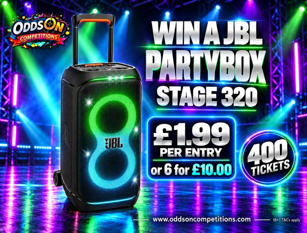 Win a JBL PartyBox Stage 320 – Big Sound, Huge Party Energy from £1.99!